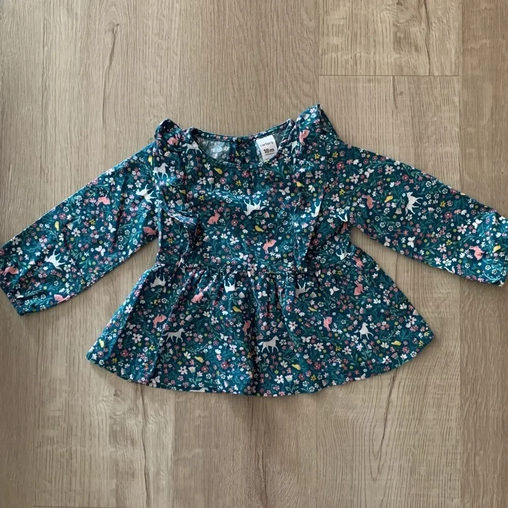 CARTER’s | Teal/Pink | FLORAL SHIRT & CORDUROY PANTS SET